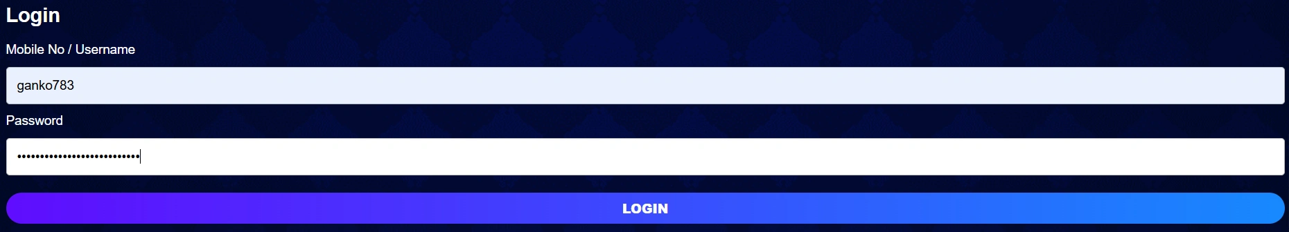 TrueBlueBets casino login page interface